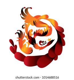 Beautiful red fairy phoenix bird on a white background. Insulation