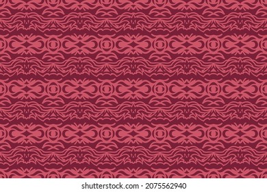 Beautiful red fantasy vector seamless pattern with stylized demons heads