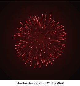 Beautiful red firework. Bright firework isolated on black background. Light red decoration firework for Christmas, New Year celebration, holiday, festival, birthday card Vector illustration