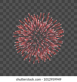 Beautiful red firework. Couple romantic salute isolated transparent background. Light decoration firework for Christmas, New Year, Valentine Day celebration. Symbol of holiday Vector illustration