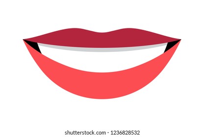 Beautiful red flat lips. Vector isolated template element.