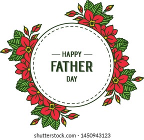 Beautiful red floral decorated frame, card for happy father day. Vector