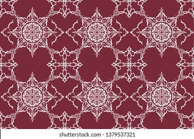 Beautiful red floral seamless pattern hand drawn with traditional ornament decoration and some victorian style. Perfect geometry for each side that could be used for any scale.