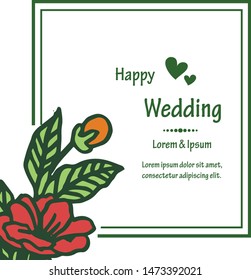 Beautiful red flower frame, wallpaper design of card happy wedding. Vector