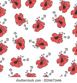 beautiful red flower illustration on white background. bright and fresh. hand drawn vector. seamless pattern. nature background. doodle art for wallpaper, wrapping paper, backdrop, fabric, textile. 