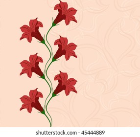 beautiful red flower lily on abstract butterfly pattern