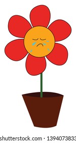 Eine schöne rote Blume auf Tränen, Vektorgrafik oder Illustration