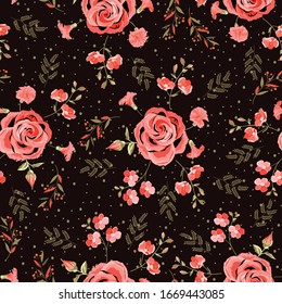 beautiful red flower and thin branches seamless pattern