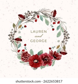 beautiful red flower watercolor wreath