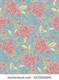 Beautiful red flowers arranged on a beige color background. Seamless floral pattern design.