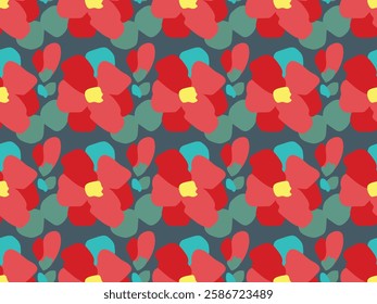 Beautiful red flowers. Seamless vector pattern for design and decoration. 