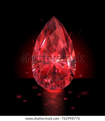 Beautiful red gem on a black background. Vector illustration.