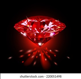 Beautiful red gemstone ruby on a black background. Vector illustration.