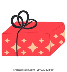 A beautiful red gift is tied with a black ribbon.Gift, present for holiday celebration and special occasions. Isolated birthday or anniversary box with wrapping paper. Sale, trading concept. 