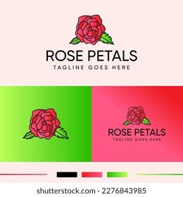 Beautiful red and green color rose logo design, red rose, pink rose