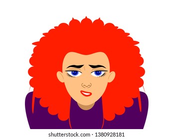 Beautiful red hair young girl front side face view portrait vector illustration