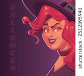 Beautiful red haired witch halloween character. Cartoon style illustration