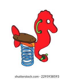 Beautiful red hand-drawn vector illustration of a wooden sea horse swing isolated on a white background