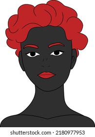 Beautiful Red Head and Lips with Black Eyes and Skin Vector Illustration Over White
