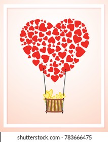 Beautiful red heart balloon and flower basket isolated on light pink background,Valentine's greeting card,Idea for art, card, gift,decoration, wallpaper, and background, EPS10.
