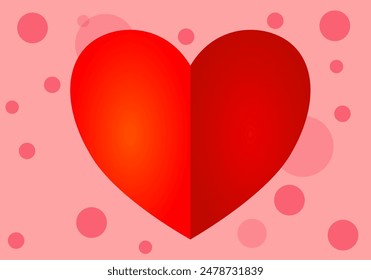 Beautiful red heart with circles isolated on pink illustration.