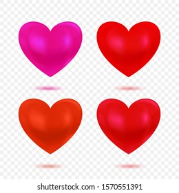 Beautiful red heart collection isolated on white background, Valentine's Day, wedding, love symbol. Realistic style high quality design element set.