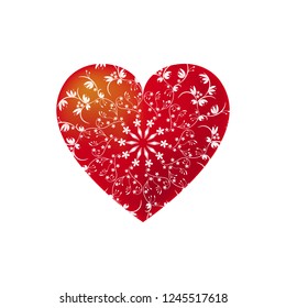 Beautiful red heart isolated on white background. With drawing an ornament. Element for your design work. Vector illustration.