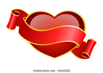 beautiful red heart on a background a red ribbon