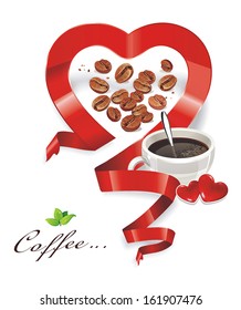 Beautiful red hearts with Coffee. Vector illustration