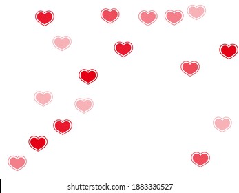 Beautiful red hearts confetti vector illustration. Modern February 14 backdrop. Framed hearts love emotion symbols isolated on transparent background. Romantic event lovely decor.
