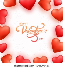 Beautiful Red Hearts decorated greeting card for Happy Valentine's Day Celebration.