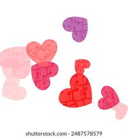 Beautiful red hearts flying valentine background.  Vector illustration isolated on white background