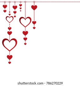 Beautiful red hearts hanging windcharm from top. valentine day special background design and illustration. Design for cards and envelops. 