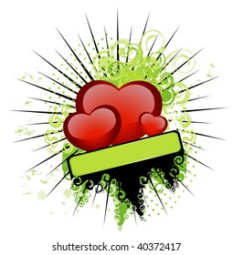 beautiful red hearts on a background a green ribbon
