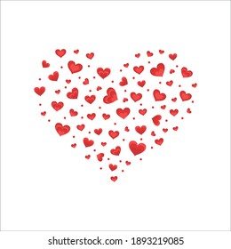 Beautiful red hearts print. Happy Valentines Day illustration. Isolated sybmols. Vector graphic. Elegant poster. Romantic greeting card.
