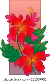 Beautiful red hibiscus flowers. Vector illustration