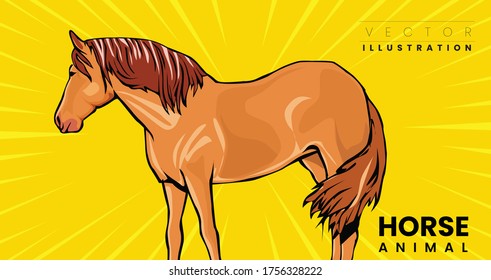 Beautiful red horse with long mane portrait in motion