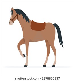 Beautiful red horse with long mane portrait in motion