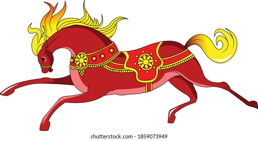 Beautiful red horse. Running horse. Vector and illustration