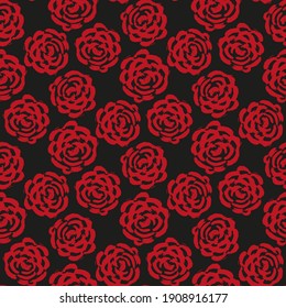 Hermosa rosa rosa roja con flores aisladas en un fondo negro. Patrón floral sin costuras. Ilustración gráfica plana vectorial a mano. Textura.