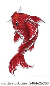 Hermoso Vector de pescado koi rojo, pez koi sobre un fondo blanco, Arte vectorial koi rojo japonés