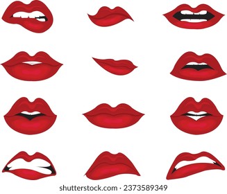 Beautiful red lip icon set vector art