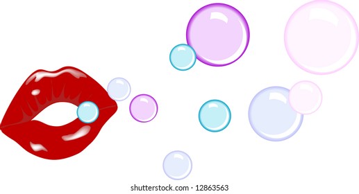 Beautiful red lips with bubbles