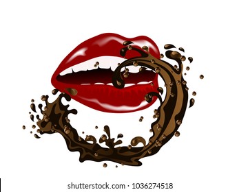 Beautiful red lips with chocolate splash