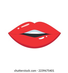 Hermosos labios rojos aislados sobre fondo blanco. Los labios de dibujos animados. Brotes rojos femeninos Material vectorial