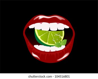 Beautiful red lips with lime and mint