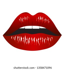 Beautiful Red Lips with Perfect Make Up Isolated on White Backround. 3D Vector Illustration