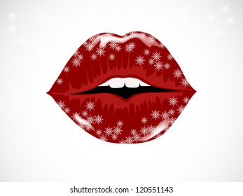Beautiful red lips with snowflakes