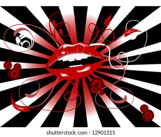 Beautiful red lips with sunburst
