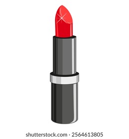 Beautiful red lipstick with white glare. Lipstick doodle icon. Vector illustration isolated on white.